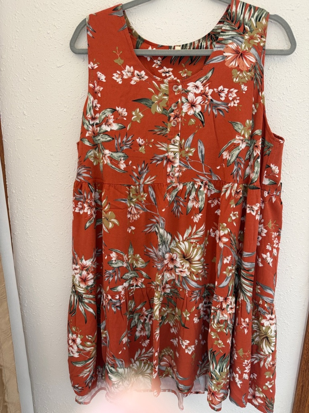 Sleeveless Asymmetrical Floral Dress in Rust